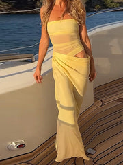 Mesh Halter Backless Bodycon Midi Dress