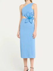 One Shoulder Cut Out Floral Dress
