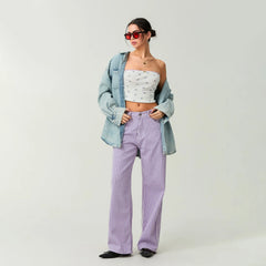 Striped High Rise Wide Denim Pant
