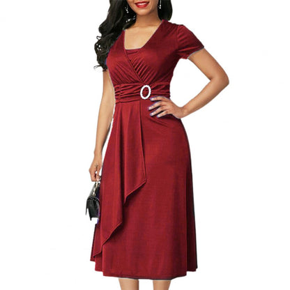 Amy Fashion - Solid Color Large Hem A-Line Dress