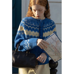 Patchwork Cropped Vintage Knit Cardigan