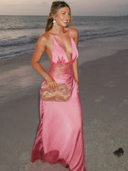 Strapless Ribbon Mesh Beach Maxi Dress
