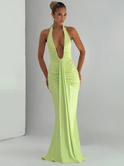 Draped Deep V Club Party Maxi Bodycon Dress