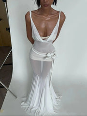 Pintuck Mesh Party Maxi Dress