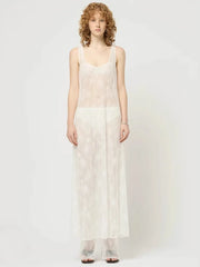 See Through Lace Hollow Out U Neck Sleeveless Vacation Dress