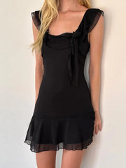 Ruffles Sleeveless Square Collar Mini Dress