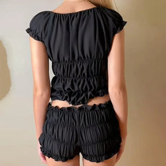 Ruffle Smocked Off Shoulder Shorts Two Piece Set