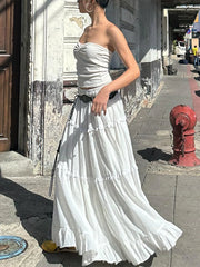 White Flowy Ruffle Lace Skirt