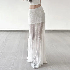 White Mesh Lace Half Length Skirt