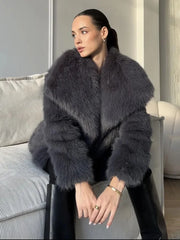 Gradient Lapel Faux Fur Winter Coat