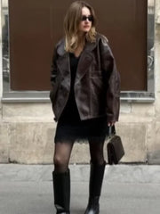 Burgundy Faux Leather Pocket Coat