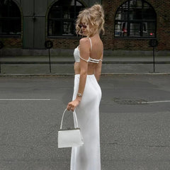 Fold One Shoulder Long Skirt Two Piece Set