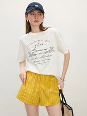 Floral Letter Ribbed Neckline T-shirt