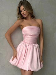 Ruffle Slash Neck Strapless Mini Dress