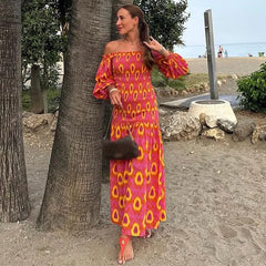 Puff Sleeve Off Shoulder Rayon Summer Boho Dress