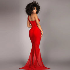 One Shoulder Sleeveless Maxi Metal Studded Bandage Dress