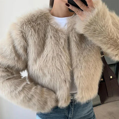 Vintage Slim Short Faux Fur Coat