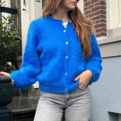 Vintage Crop Button Solid Knit Cardigan