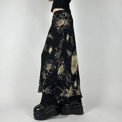Floral Vintage A-line Mid Waist Skirt