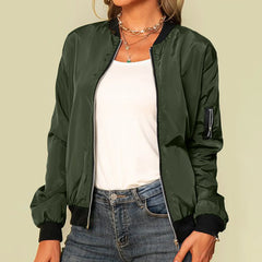 Solid Zipper Stand Collar Spring Coat