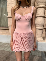 Pleated Spaghetti Strap Draped Mini Dress