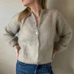 Puffy Open Front Button Knit Cardigan