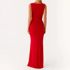 Sleeveless Solid Color Boa Bodycon Dress