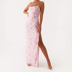 Sequin Beaded High Slit Cami Vacation Dress