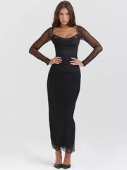 Sheer Mesh Black Strapless Bodycon Dress