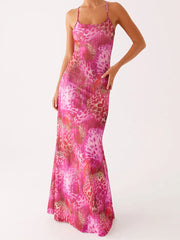 Slim Spaghetti Strap Long Floral Dress