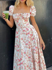 Puff Sleeve A-Line Floral Dress