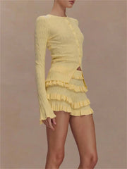 Ruffled Knit Sweater Shorts Two Piece Set