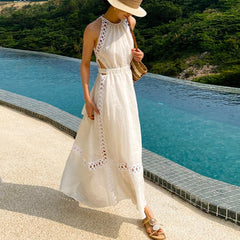 Halterneck Hollow Heart-shaped Lace Boho Dress