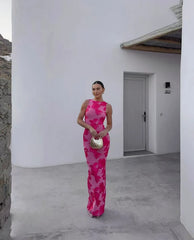 Floral Embroidered Pink Maxi Dress