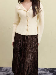 Bubble Sleeve V-neck Red Knit Cardigan