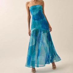 Tie-dye Rose Ruffled Split Vacation Dress