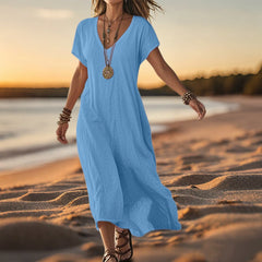 Vintage Print Short Sleeve A-Line Boho Dress