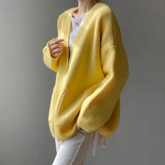 Lazy Wind Yellow V-neck Knit Cardigan