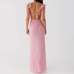 Trim V Neck Slim Solid Col Bodycon Dress