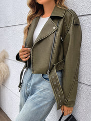 Cropped Zip Faux Leather Coat