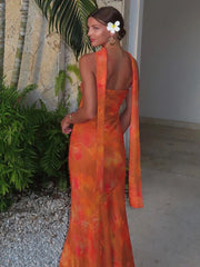 Strapless Mesh Print Splice Maxi Dress