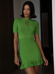 Ruffle Hollow Ribbed Pullover Bodycon Dress