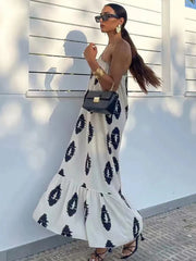 Printed Asymmetric Backless Midi Dress