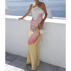 Floral Halter Slip Backless Vacation Dress