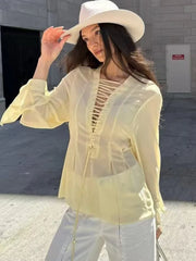 Tied Bow Flare Sleeve Blouse