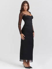 Sheer Mesh Black Strapless Bodycon Dress
