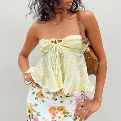 Bandeau Ruffled Pleat Crop Top