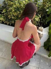 Leopard Lace Backless Halter Mini Dress