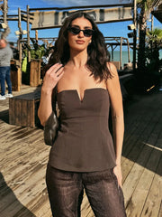 Two-Tone Strap Slim Crop Top