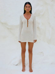 Sexy Knitted White Hollow Out Vacation Dress